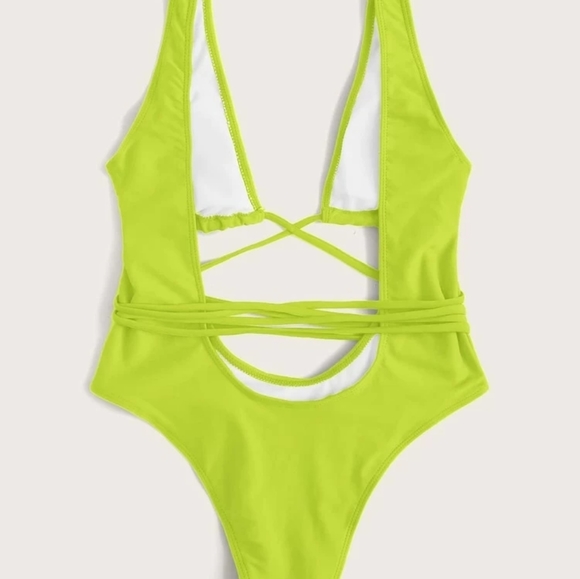 🤣SHEIN 💛Neon Lime Cutout 👀Front One Piece Swimsuit - Picture 5 of 13